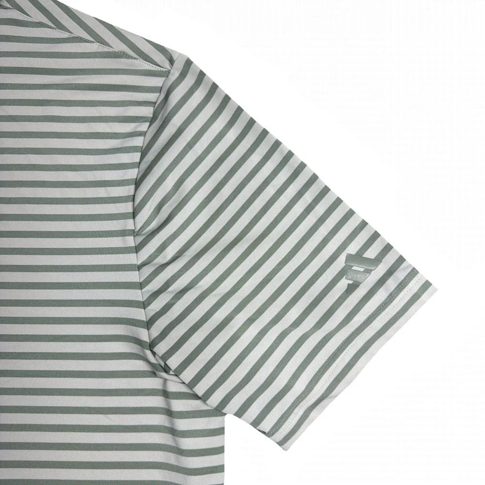 Adidas Golf Shirt‎ Mens Medium Light Green Striped Riverside Golf Course Polo